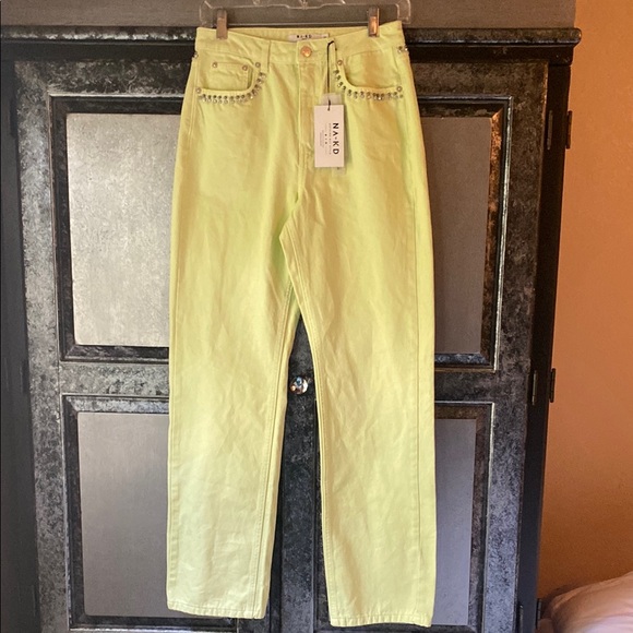 NA-KD Pale Green Studded Jeans NWT - Picture 1 of 9